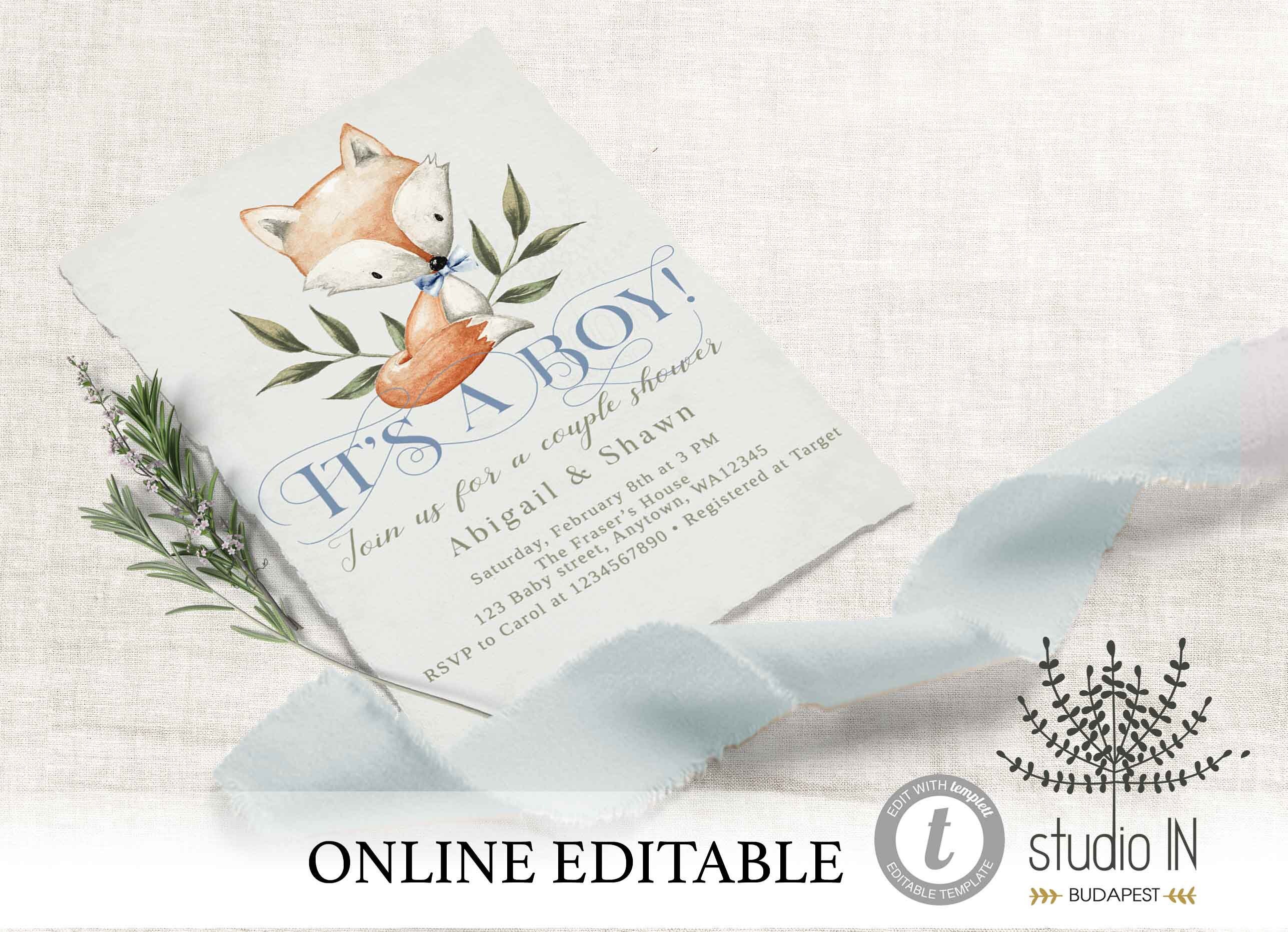 Baby Shower Invitation Its A Boy Fox Woodland 50