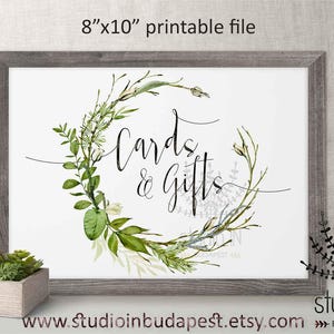 Cards and gifts wedding sign, greenery wedding sign, green rustic cards and gifts sign, foliage wedding digital PRINTABLE, image 2