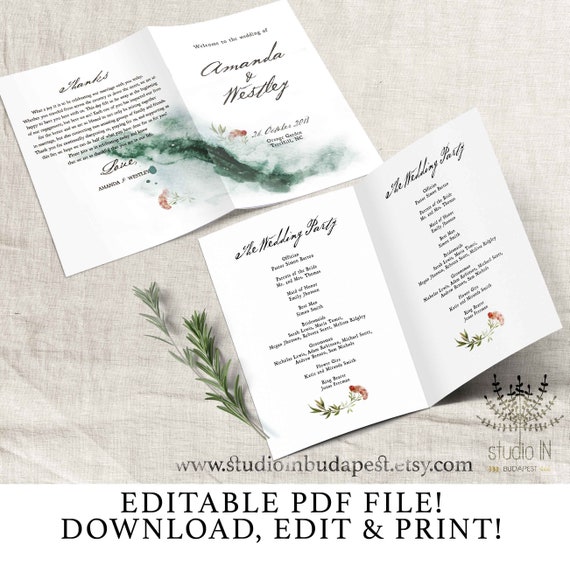 Wedding Program Order Of Events Wedding Program Printable Etsy