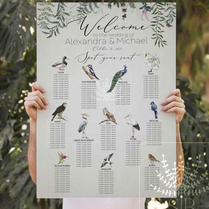 Outdoor Wedding seating chart, bird seating plan, find your seat, forest wedding, birds seating chart, animal seating chart