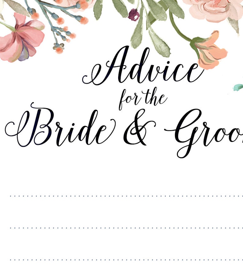 Floral wedding advice card, Advice for the Bride and Groom, Advice for the Newlyweds, Advice card printable, DIY card, INSTANT DOWNLOAD image 2