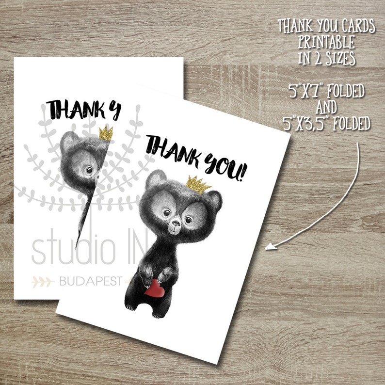 Baby Shower Thank You card printable, Bear Thank you card, Whimsical thank you card, DIY thank you card, image 1