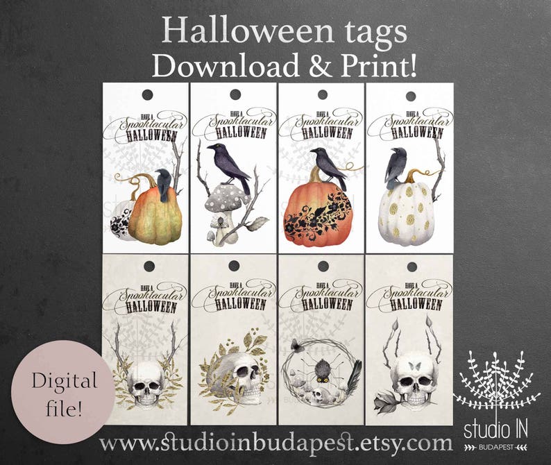 Halloween favor Tag TEMPLATE, Online editable Printable Party Favor Tags, Treat Bag Tag, DIY Halloween label, trick or treat label, image 1