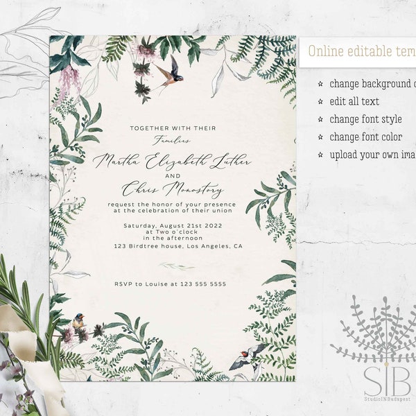 Bird wedding invitation template match to our Birds set