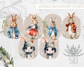 Easter rabbit clipart, bunny rabbit clipart set, bunny nursery, rabbit watercolor clipart, bunny paper craft, rabbit junk journal