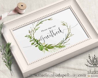 Guestbook wedding sign, greenery wedding sign, green rustic guestbook sign, foliage wedding, Greenery digital PRINTABLE,