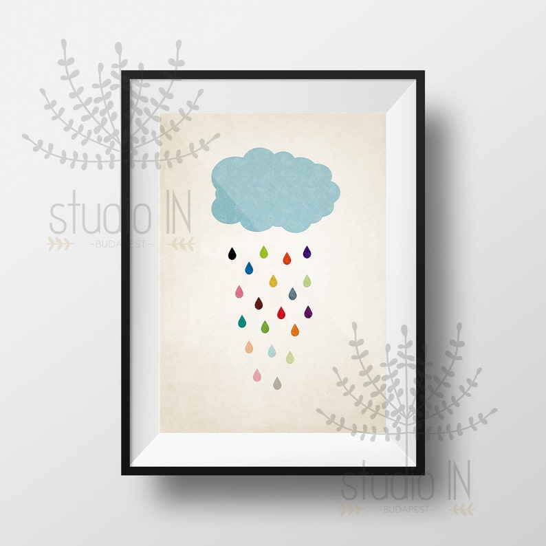 Rain drop, colorful raindrops, nursery cloud, nursery printable, rain, colourful rain,nursery printable, rainbow, INSTANT DIGITAL DOWNLOAD image 2