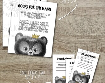 Baby Shower Book Instead of a Card Inserts with Bookplate Template, whimsical bear baby shower invitation, INSTANT Download