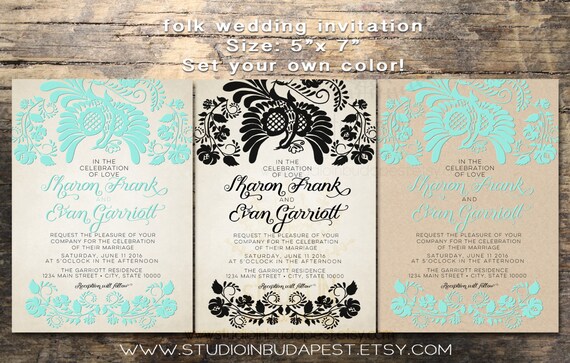 Wedding Invitation set turquise bue with rsvp dawn