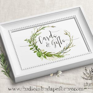 Cards and gifts wedding sign, greenery wedding sign, green rustic cards and gifts sign, foliage wedding digital PRINTABLE, image 1