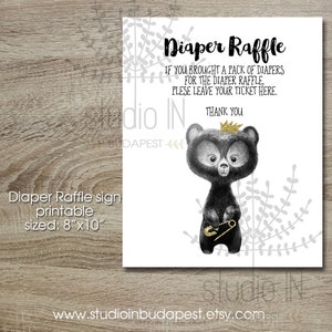 Diaper Raffle template for baby shower, Printable Bear Diaper Raffle Card, woodland Diaper Raffle printable, Bear Baby Shower image 2