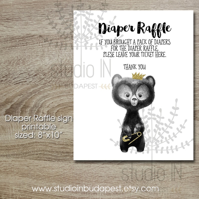 Diaper Raffle template for baby shower, Printable Bear Diaper Raffle Card, woodland Diaper Raffle printable, Bear Baby Shower image 2