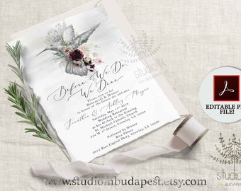 Rehearsal dinner invitation template, Hummingbird dinner invitation, rehearsal dinner template, botanical invitation template, editable PDF