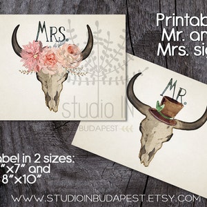 Mr. and Mrs. sign printable, wedding Mr. and Mrs. sign, bohemian wedding printable, rustic wedding sign, INSTANT DOWNLOAD image 1