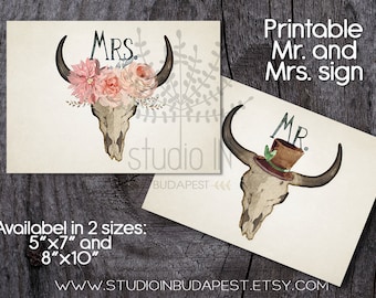 Mr. and Mrs. sign printable, wedding Mr. and Mrs. sign, bohemian wedding printable, rustic wedding sign, INSTANT DOWNLOAD
