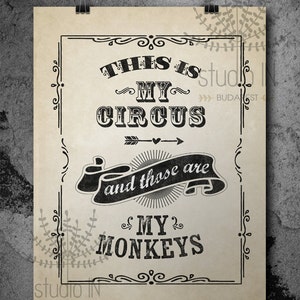 Not my circus not my monkeys, housewares, typography, circus, vintage style funny print, dorm room decor, dorm printable, dorm decor