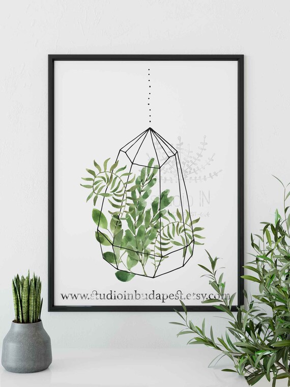 Hanging Plant Printable Wall Decoration Green Leaf Wall Art Etsy