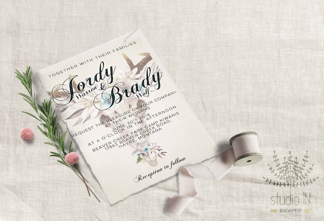 Rustic Wedding Invitation, Printable Wedding Invitation, Rustic Floral ...