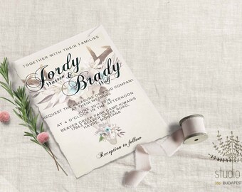 Rustic wedding invitation, Printable wedding invitation, rustic floral wedding, antler wedding invitation, Set4 Collection