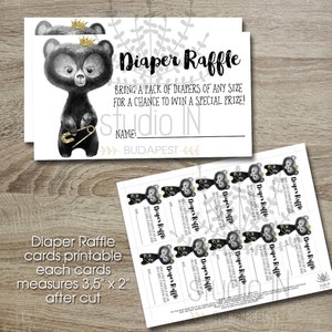 Diaper Raffle template for baby shower, Printable Bear Diaper Raffle Card, woodland Diaper Raffle printable, Bear Baby Shower image 1