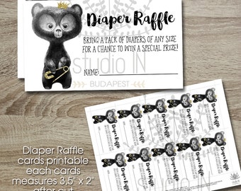 Diaper Raffle template for baby shower, Printable Bear Diaper Raffle Card, woodland Diaper Raffle printable, Bear Baby Shower