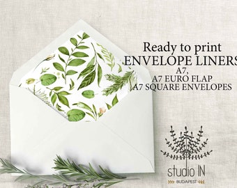 Greenery Envelope liner, green foliage envelope liner, greenery wedding envelope liner template, DIY green leaf envelope liners,