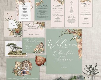 Invitation de mariage Safari, faire-part de mariage Boho Jungle, invitation nue botanique, mariage safari, jungle florale, Savanna Set