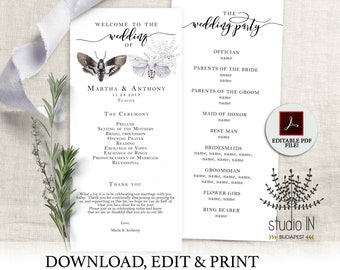 Wedding Program Template, Order Of Ceremony Template, woodland wedding program,  outdoor ceremony Template, PDF wedding program