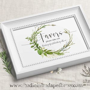 Favors wedding sign, greenery wedding sign, green rustic favors sign, foliage wedding, Greenery digital PRINTABLE, image 1