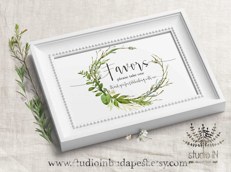 Favors wedding sign, greenery wedding sign, green rustic favors sign, foliage wedding, Greenery digital PRINTABLE, image 1