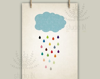 Rain drop, colorful raindrops, nursery cloud, nursery printable, rain, colourful rain,nursery printable, rainbow, INSTANT DIGITAL DOWNLOAD