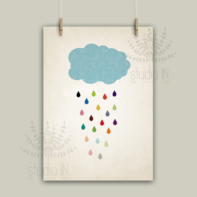 Rain drop, colorful raindrops, nursery cloud, nursery printable, rain, colourful rain,nursery printable, rainbow, INSTANT DIGITAL DOWNLOAD image 1
