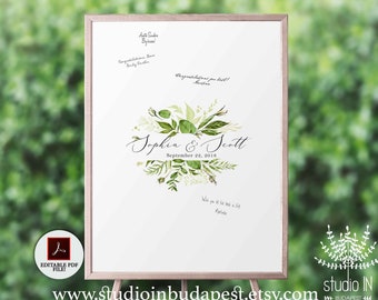 Guest book alternative, alternative Green Wedding guest book template, greenery Wedding guest book, green botanical guest sign, PDF Template