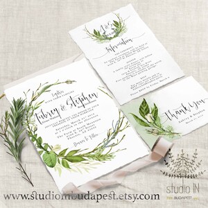 Green foliage Wedding Invitation, woodland wedding, greenery wedding, outdoor wedding invitation, online editable wedding card image 7