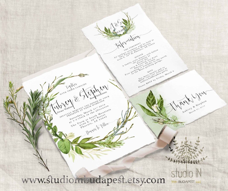 Green foliage Wedding Invitation, woodland wedding, greenery wedding, outdoor wedding invitation, online editable wedding card image 7