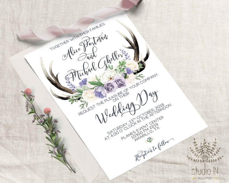 Rustic Wedding Invitation Purple Rustic Wedding Boho Floral Etsy