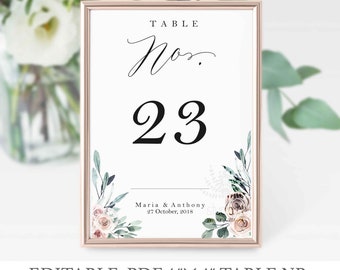 Boho Table number Card, boho floral table card template, printable table card, Seating card, Table card template, PDF Adobe template