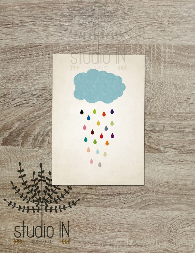 Rain drop, colorful raindrops, nursery cloud, nursery printable, rain, colourful rain,nursery printable, rainbow, INSTANT DIGITAL DOWNLOAD image 3