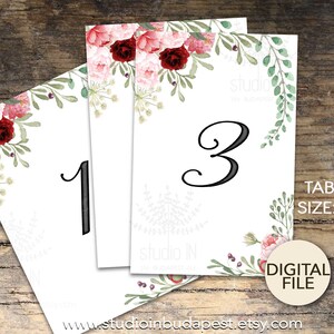 Wedding Table Numbers 1-20, Printable Roses Table Numbers, rustic table number, pink roses table numbers, Wedding table Sign, image 2