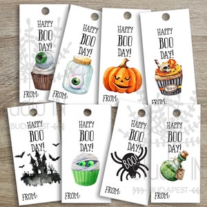 Printable Halloween Favor Tags, Kids Halloween Party Favor Tags, Treat Bag Tag diy, Halloween Party Decoration diy, set of 8 Halloween tags