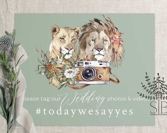 Instagram sign template, social media sign template, Safari wedding sign, Lion and lioness wedding sign, Savanna set