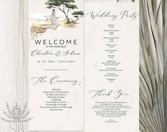 Wedding Program Template, Safari wedding, Order Of Ceremony Card, wedding program Boho terracotta Wedding template