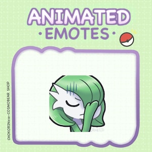 Può includere: Personaggio di cartone animato verde e bianco animato con un'espressione sorpresa, con il testo "ANIMATED EMOTES" sopra il personaggio e una Poké Ball rossa e bianca a destra.
