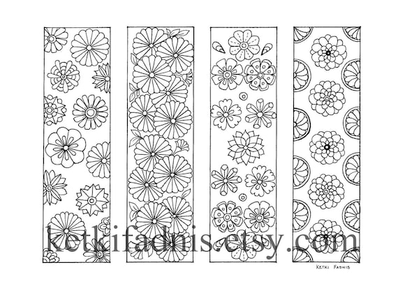 Download Coloring Bookmarks Flowers PDF Download Bookmarks to | Etsy
