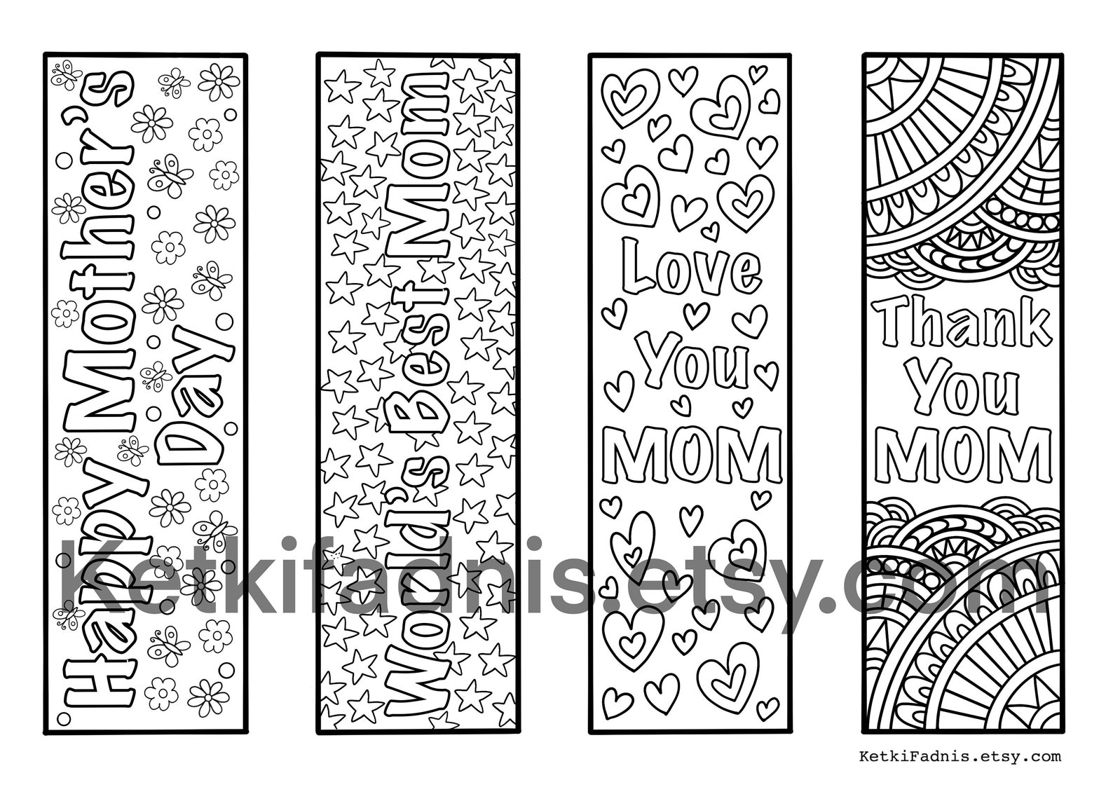 Mother's Day Coloring Bookmarks Bookmarks Coloring Page - Etsy