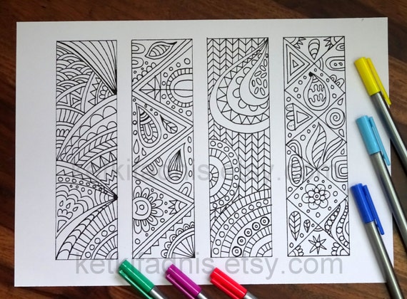 Coloring Bookmarks Abstract Design Pdf File Bookmarks Etsy