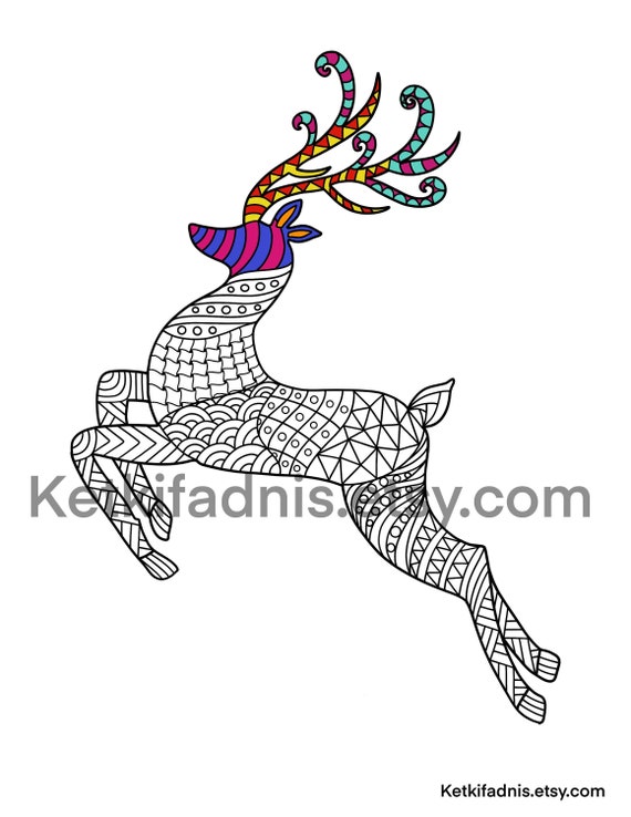 Reindeer Christmas Coloring Page PDF Digital Download