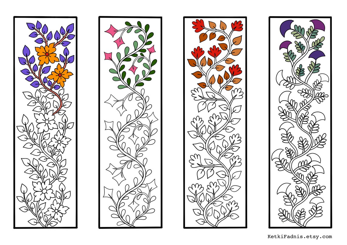 Flowers 7 Coloring Bookmarks Bookmarks Coloring Page | Etsy