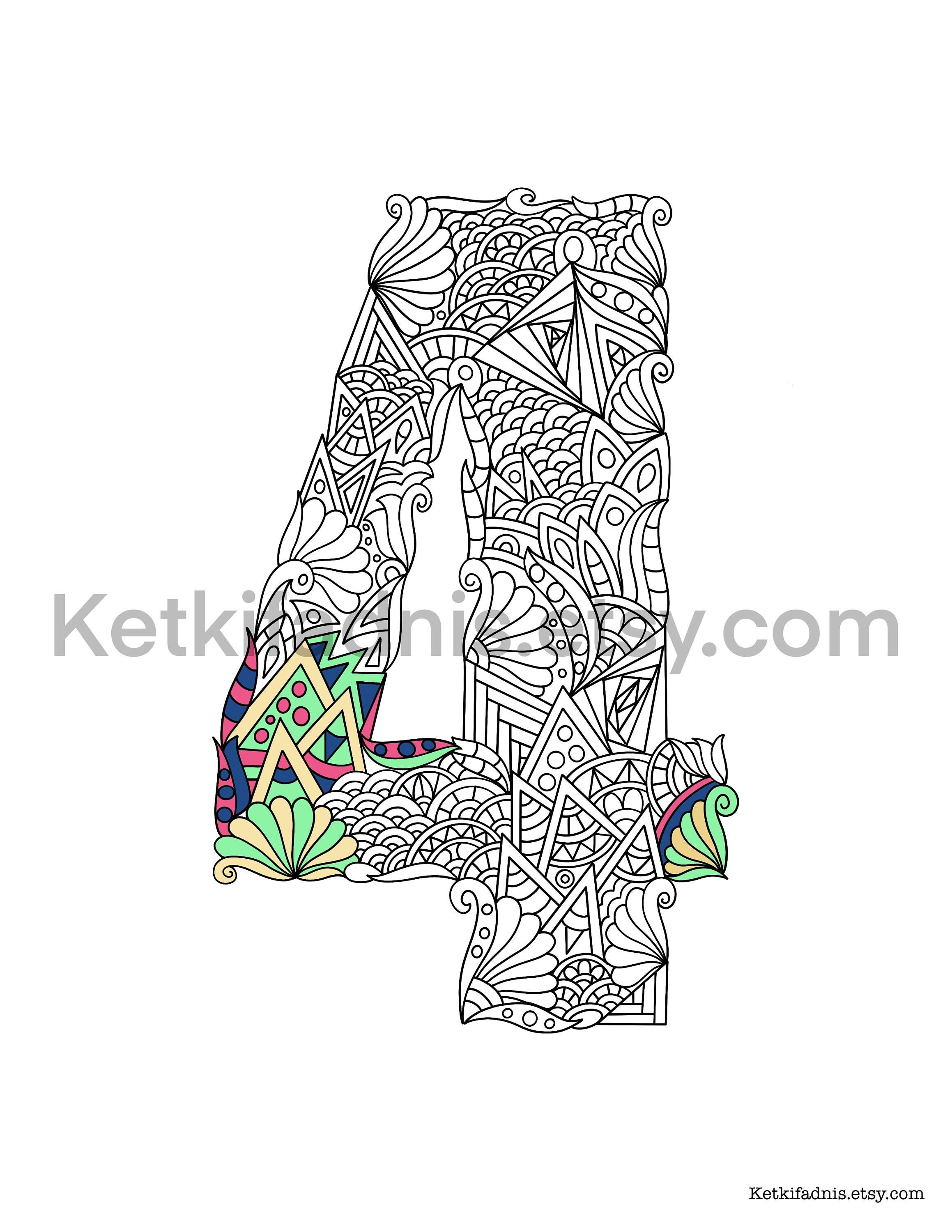 Number 4 Coloring Page PDF Download Digital Download - Etsy