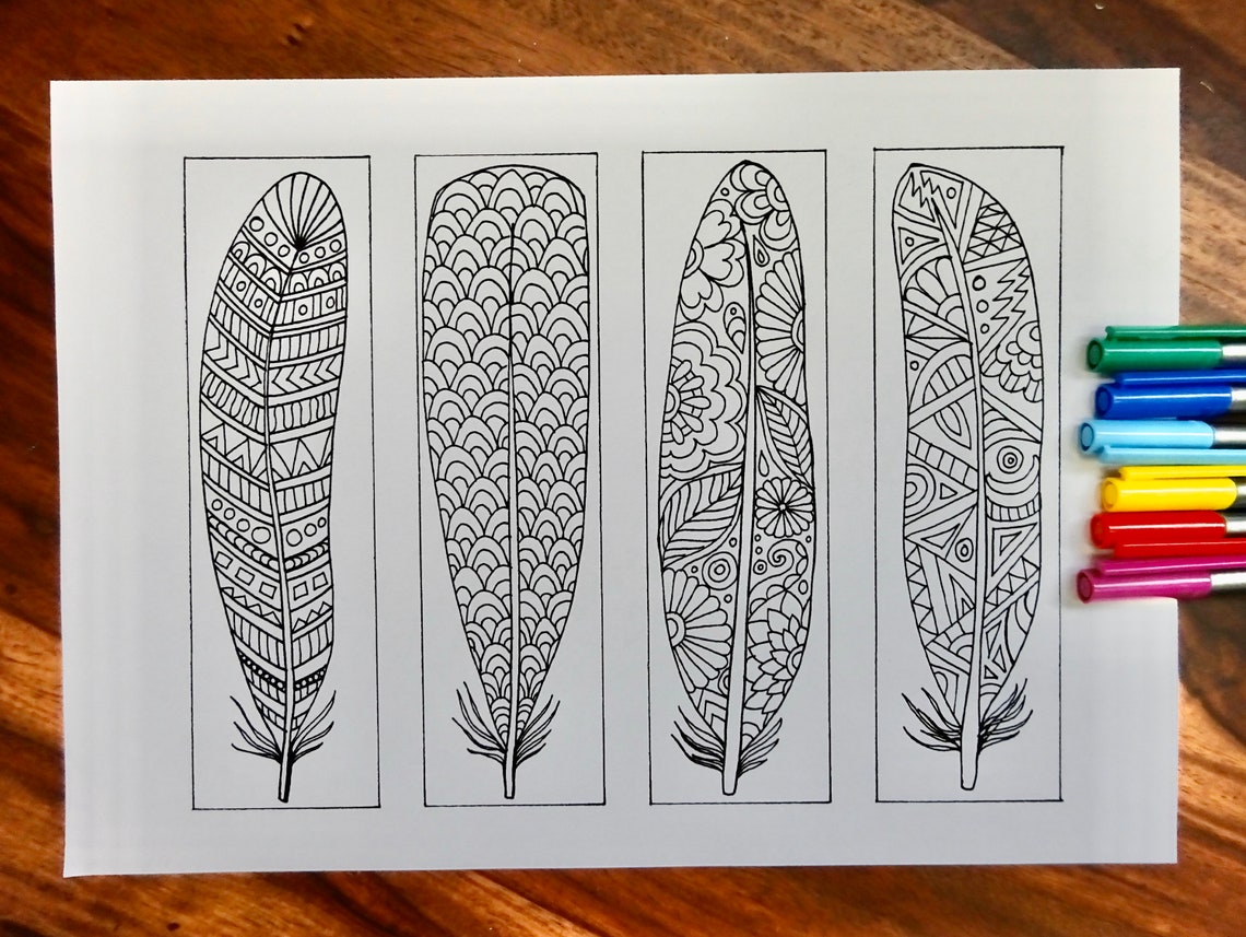 coloring bookmarks feathers pdf download bookmarks to etsy